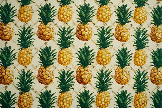Pineapple chunks in a tessellating diamond pattern on a cream background, vibrant and orderly 