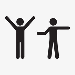 Two stick figures in black on white background black and white