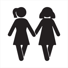 Two Women Holding Hands Silhouette black white background