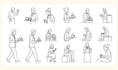 Obraz premium Set of people enjoying coffee and food service with various activities illustration vector