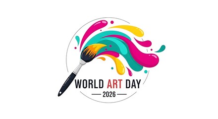 Vibrant World Art Day 2026 celebration with colorful paint brush splash illustration