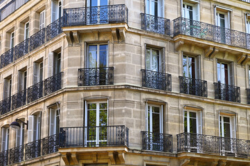 Beautiful old building detail, typical parisian facade, Paris, France