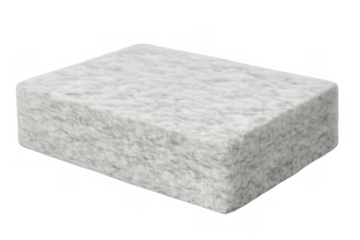 White wool fiber insulation slab rectangular material with soft texture for warmth and soundproofing on transparent background