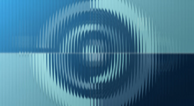 Abstract blue circular ripple effect with distorted lines and concentric waves creating a hypnotic visual symbolizing sound data or energy flow on transparent background