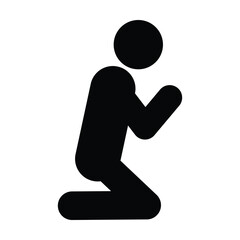 Praying icon pictogram showing kneeling posture representing faith, humility, worship, meditation, and spirituality.