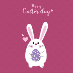 Obraz premium Cute Easter greeting card with bunny and egg, Happy Easter Day