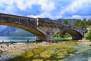 Old stone bridge in Ribcev Laz,Bohinj Lake, Slovenia