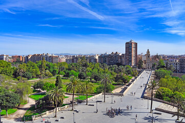 Plaza de la Crida and Pont de Serranos, Valencia, view from Torres de Serranos, Spain