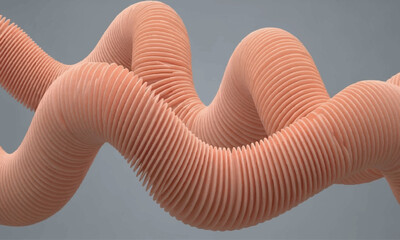 abstract, three-dimensional structure composed of a series of interconnected, corrugated loops