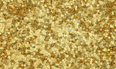 Gold coins scattered 3d background of money
