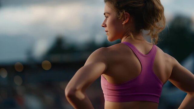An athlete pausing after a missed shot, hands on hips, reflecting on the mistake before refocusing on performance and self-improvement. cinematic color correction, natural uneven lighting yet