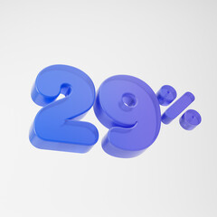 Transparent purple twenty nine percent or 29 % isolated over white background. 3D rendering.