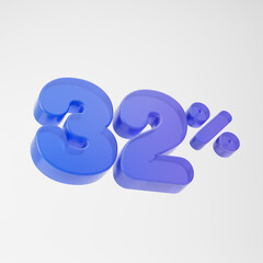 Transparent purple thirty two percent or 32 % isolated over white background. 3D rendering.
