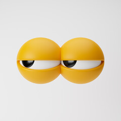 Slightly open cartoon eyes looking aside isolated over white background. 3D rendering.
