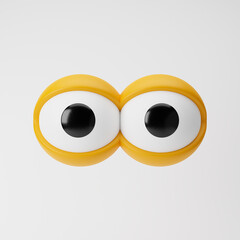 Wide open cartoon eyes isolated over white background. 3D rendering.