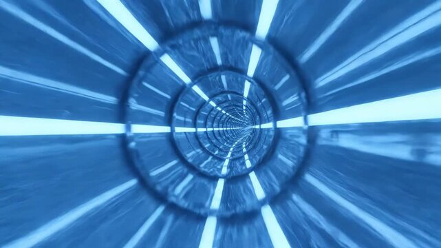Travel through an abstract blue tunnel with glowing light lines. This futuristic motion background creates a sense of infinite speed.