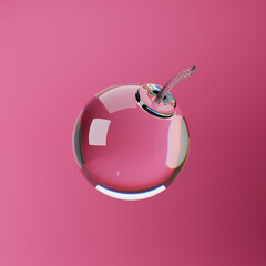 Glass spherical bomb isolated over pink background. 3D rendering.
