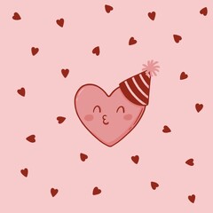 Cute heart with party hat doodle illustration