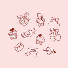 Romantic  stuff  vector doodle set 