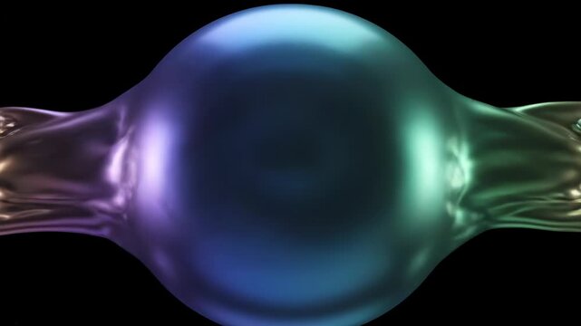 Two vibrant liquid spheres merge in an abstract, colorful display. They form a single, pulsating entity against a dark background.