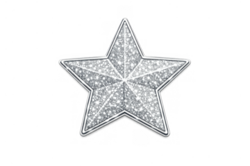 Silver glitter five-point star bringing festive sparkle, celebration, and luxury to holiday decorations on transparent background
