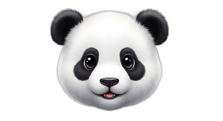 Adorable and highly detailed illustration of a giant panda cub face featuring fluffy white and black fur on transparent background