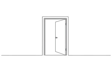 Opened door in continuous one line drawing.