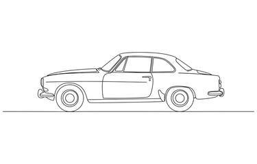 Naklejka premium One continuous line drawing of Retro Car vector illustration.