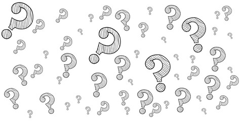 question mark seamless pattern. Question mark sketch pattern. Seamless vector pattern with question marks. Monochrome hipster background. Hand-drawn random black question marks.