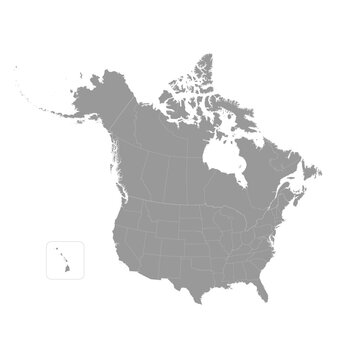 This map outlines the states of the USA and Canada. It displays the political divisions and provides a clear view of regional boundaries in North America.