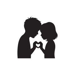 Silhouette of two children forming a heart shape with their hands, symbolizing love