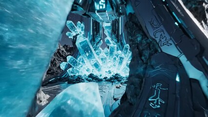 Abstract futuristic structure with glowing crystals in a desolate landscape - Powered by Adobe