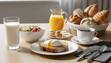 Obraz premium Healthy Breakfast Spread on Table