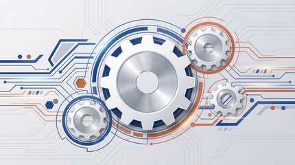 Generative ai gear wheel, hexagons and circuit board, Hi-tech digital technology and engineering, digital telecom technology concept. Abstract futuristic on light blue color background