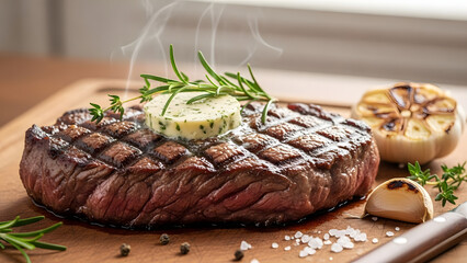 grilled beef steak with potatoes