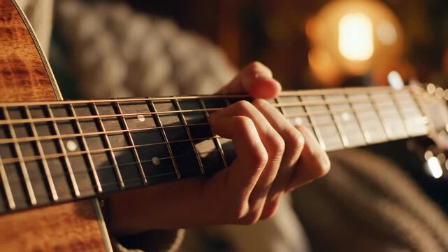 Person Playing Acoustic Guitar Closeup.