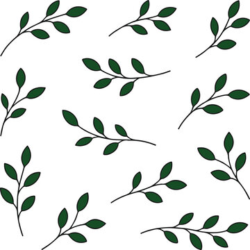 Seamless hand drawn botanical leaf sprig pattern.