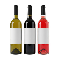 Three wine bottles isolated on transparent background