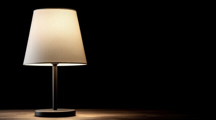 Modern desk lamp with fabric shade illuminating a dark room, creating a warm and inviting atmosphere perfect for cozy spaces and interior designs