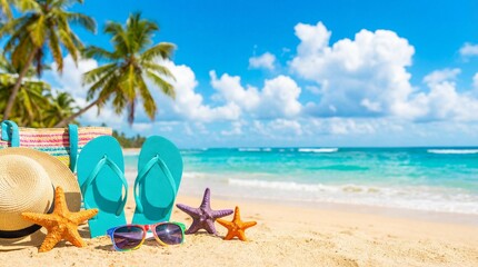 tropical beach scene with palm trees