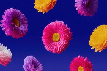 Colorful gerbera daisies on blue background