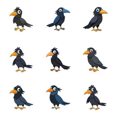 Obraz premium Cute Cartoon Crow Character Set Illustration