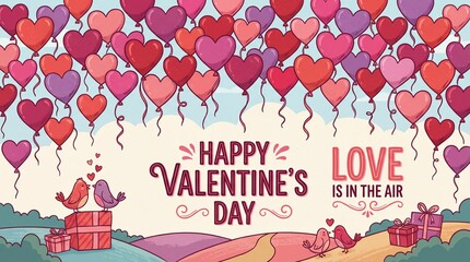 happy valentine's day card with heart ballons