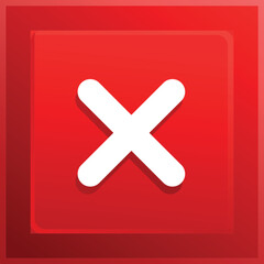 Fototapeta premium Red square button displaying white cross symbolizing rejection, negative response, or incorrect answer