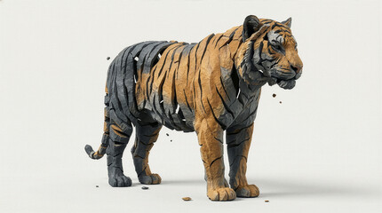 Tiger sculpture utilizing vertical stone segments to represent a striped coat