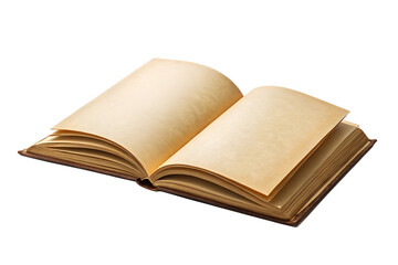Fototapeta premium An open, old book displaying blank, aged pages, isolated against a pure white background, symbolizing knowledge, history, and a pristine canvas for new stories or educational content