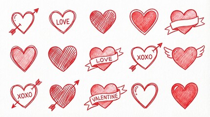set of vector hearts