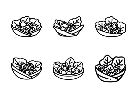 Set of food related caesar salad  outline vector icons. food linear icons collection, Editable stroke