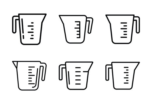 Set of food related measuring cup  outline vector icons. food linear icons collection, Editable stroke