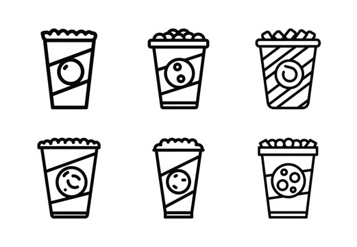 Set of food related party snacks  outline vector icons. food linear icons collection, Editable stroke